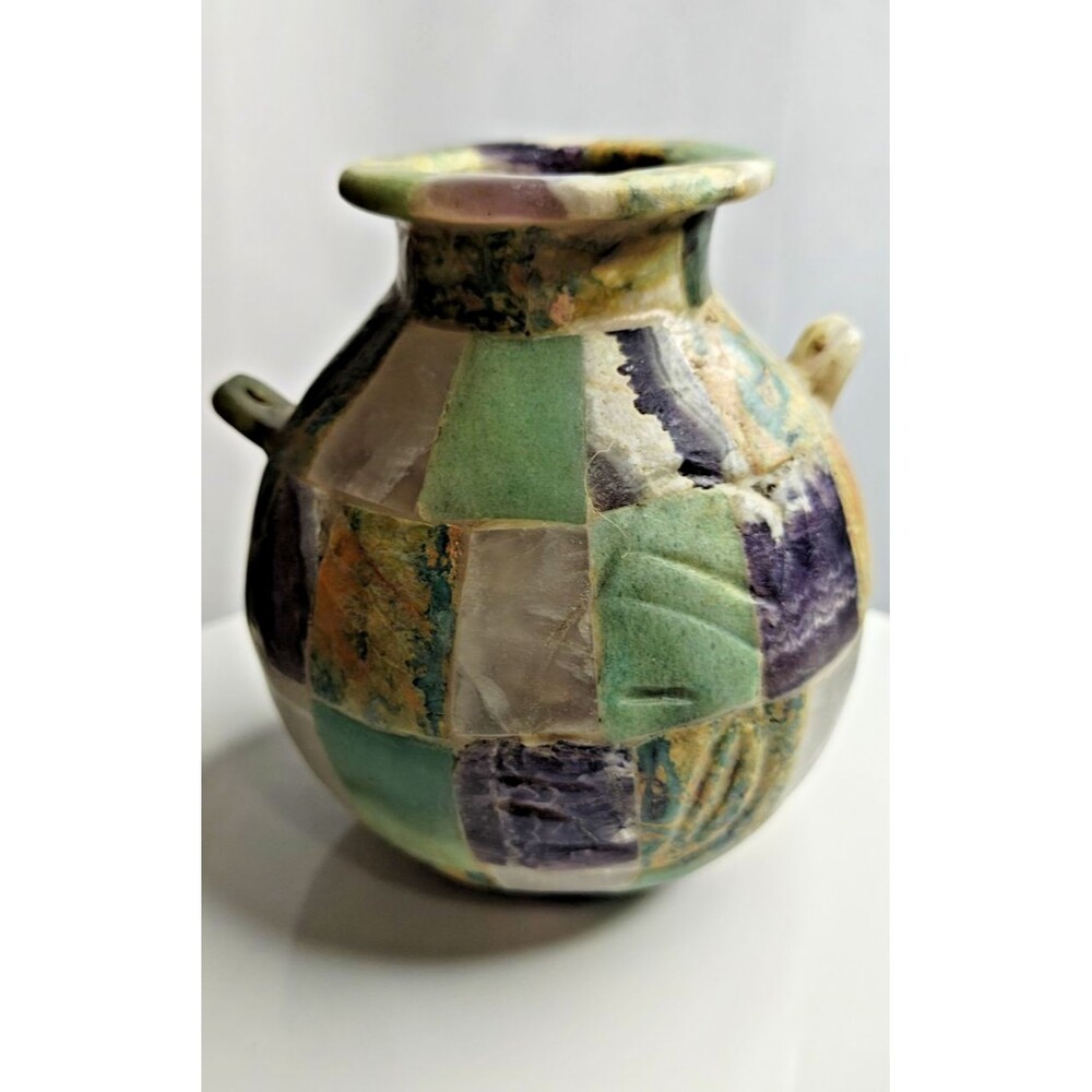 Small Mixed Gemstone Bud Vase Black  Purple Green White 4" cold to touch